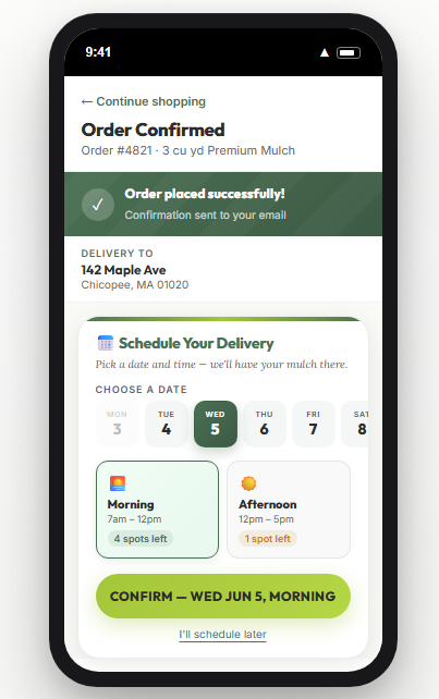 Scheduling your delivery at checkout