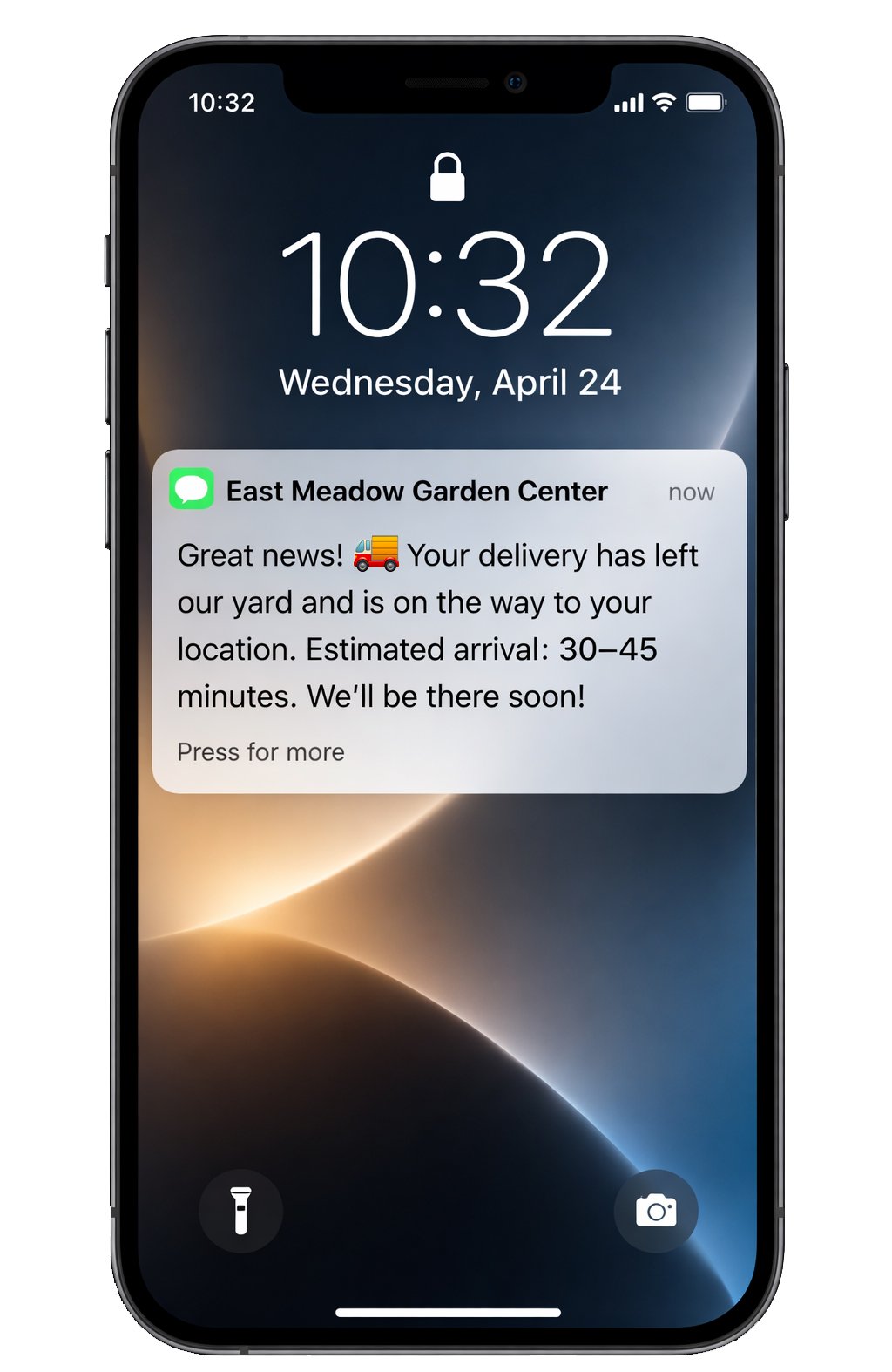 Text message from East Meadow Garden Center