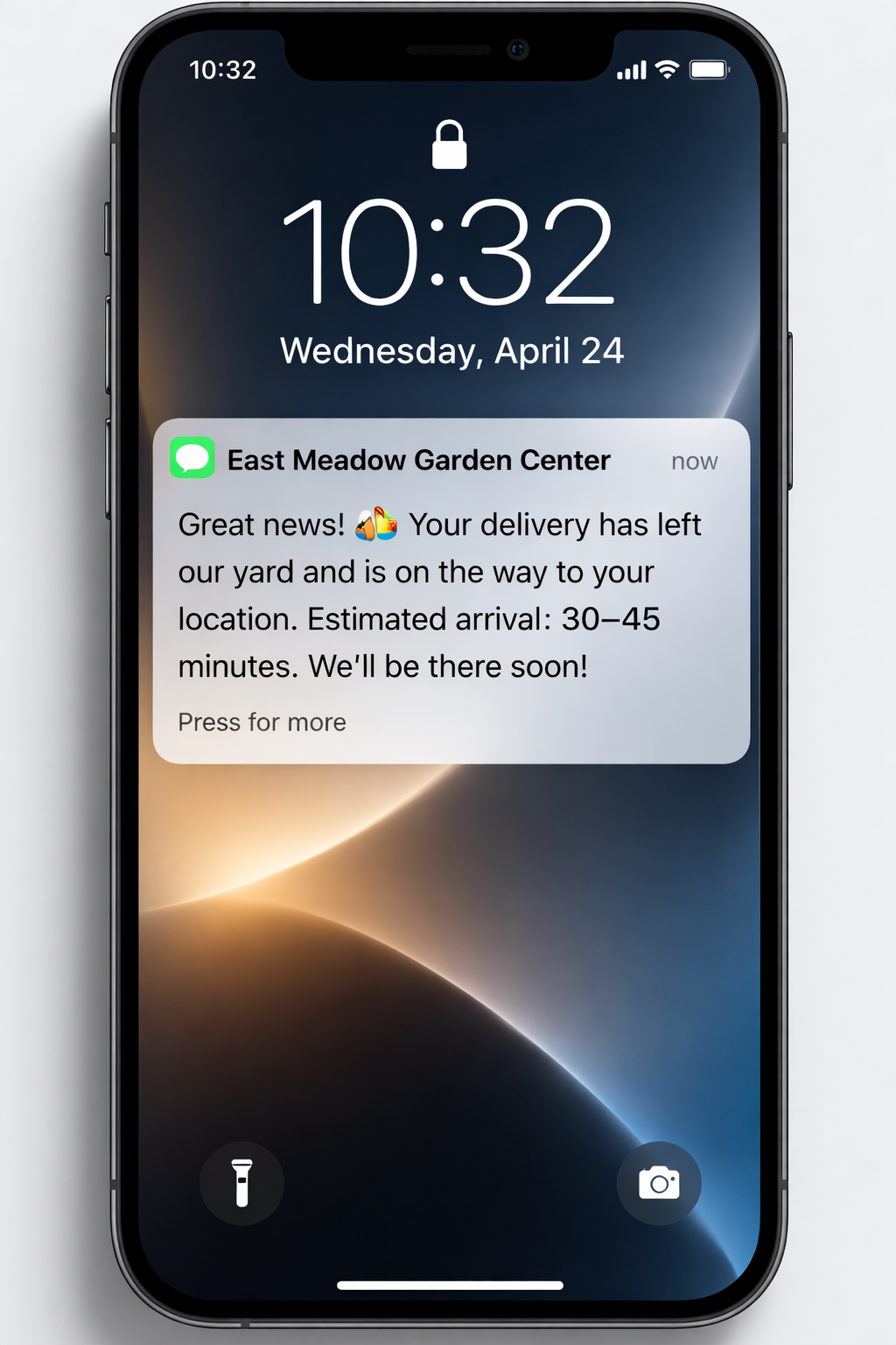 Text message from East Meadow Garden Center